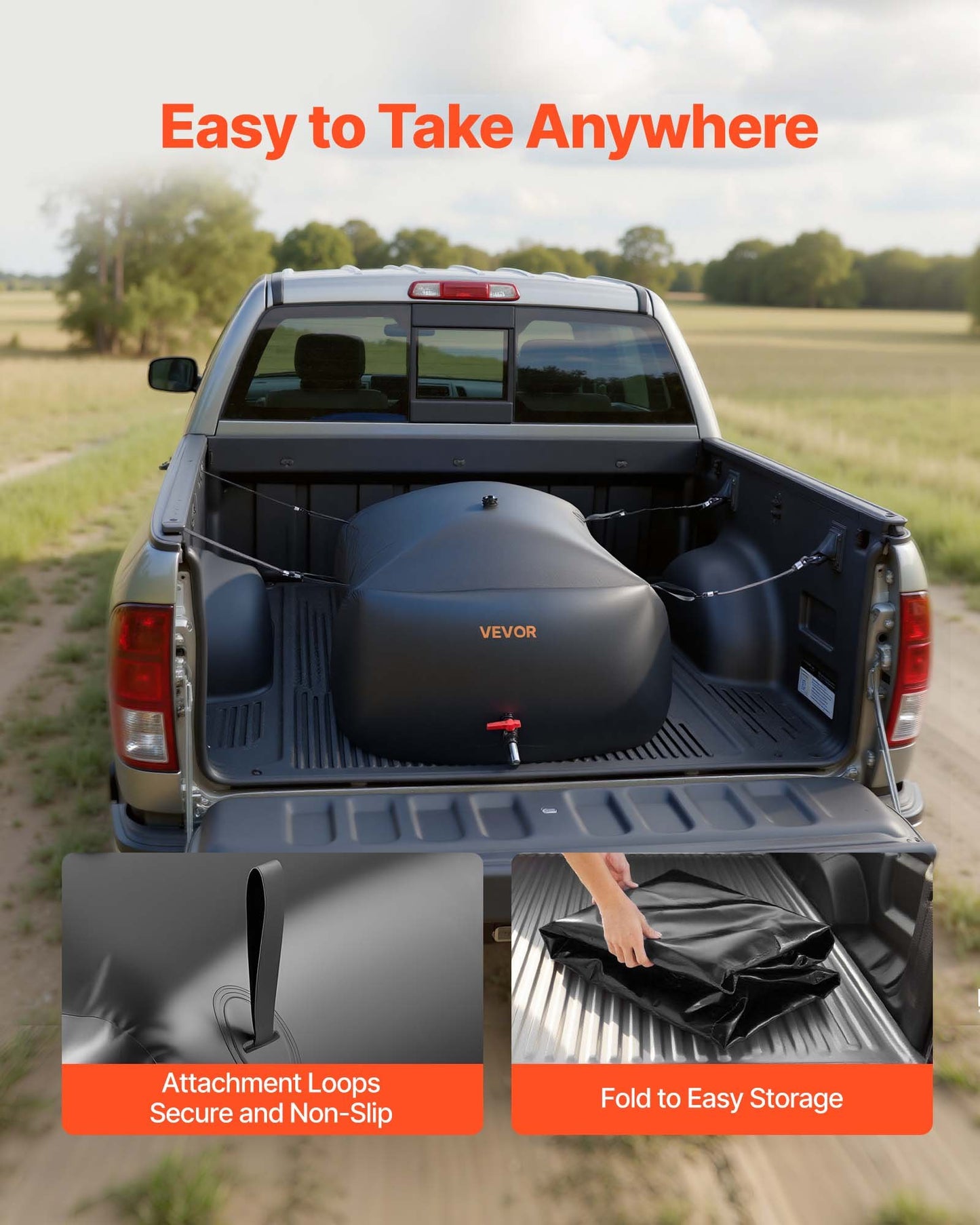 Water Storage Bladder, 330L Portable & Collapsible Water Storage Bag, Wear-Resistant 1000D PVC Soft Waters Bag, Leakproof Camping Tank Containers for Garden Irrigation RV Emergency Use, Black