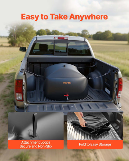 Water Storage Bladder, 330L Portable & Collapsible Water Storage Bag, Wear-Resistant 1000D PVC Soft Waters Bag, Leakproof Camping Tank Containers for Garden Irrigation RV Emergency Use, Black