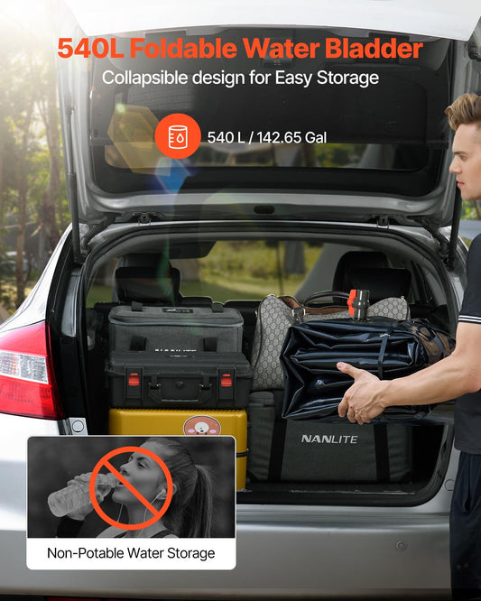 Water Storage Bladder, 540L Water Storage Container Tank, 1000D PVC Large Capacity Soft Bag Bladder, Collapsible Portable for Garden Irrigation, Camping, RV, Emergency Use - Black