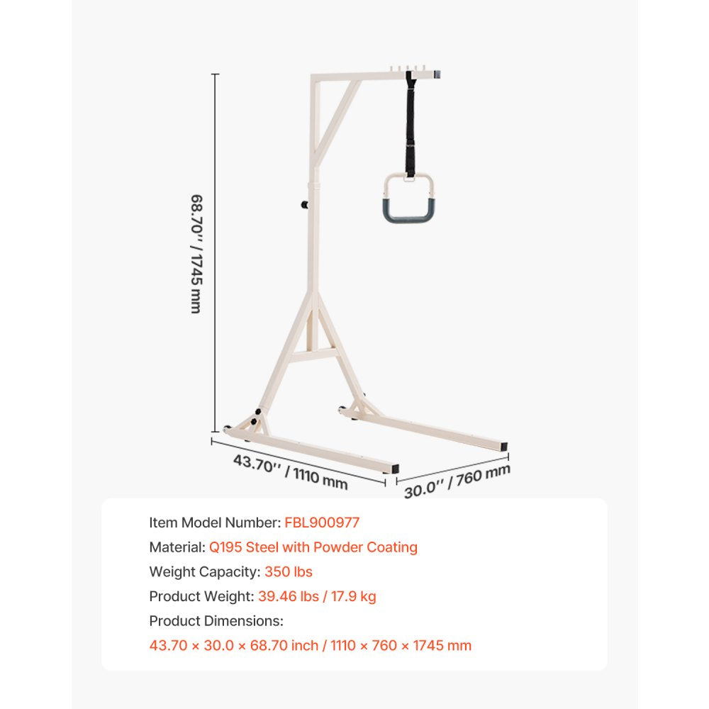 VEVOR Trapeze Bar for Bed Mobility 350LBS Capacity Bed Trapeze with 2 Wheels