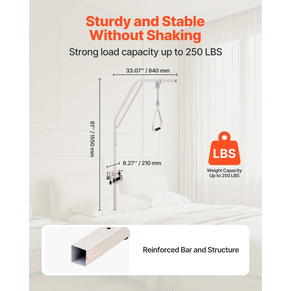 VEVOR Trapeze Bar for Bed Mobility 250LBS Bed Trapeze with Clamps & Metal Chain