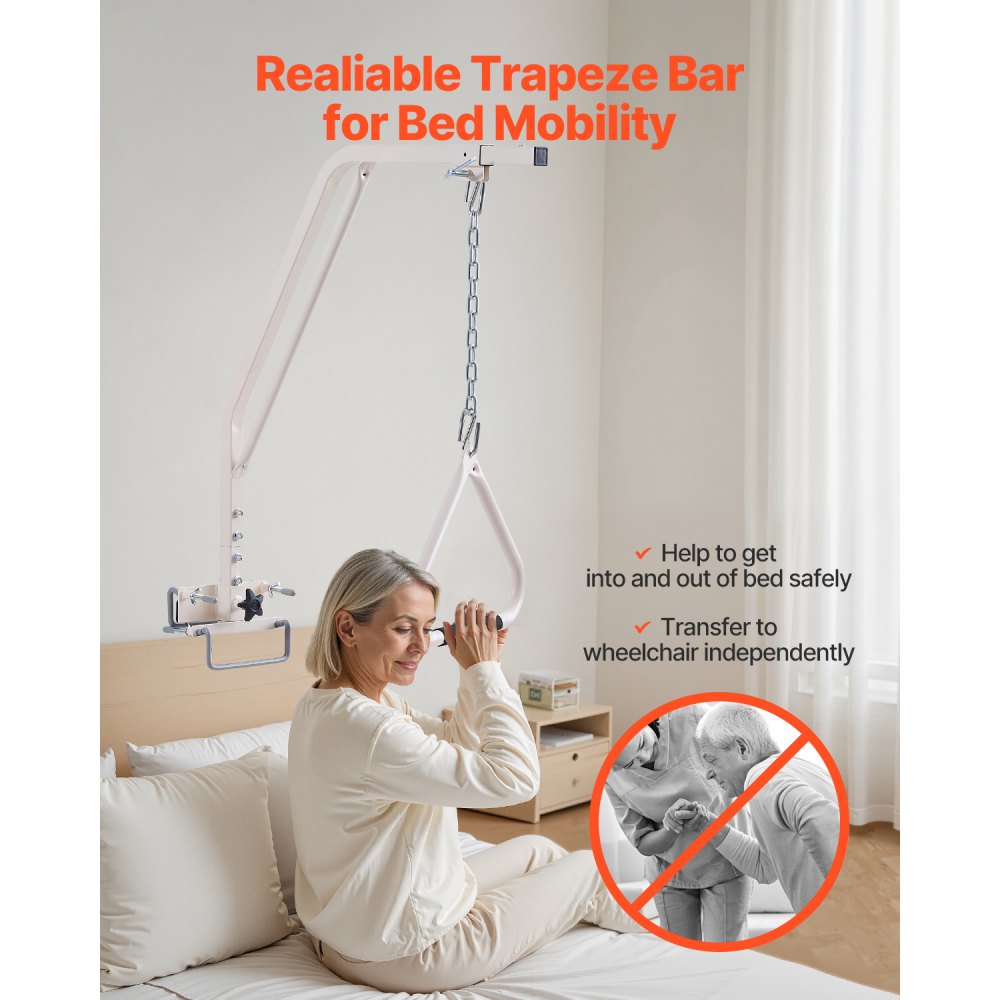 VEVOR Trapeze Bar for Bed Mobility 250LBS Bed Trapeze with Clamps & Metal Chain