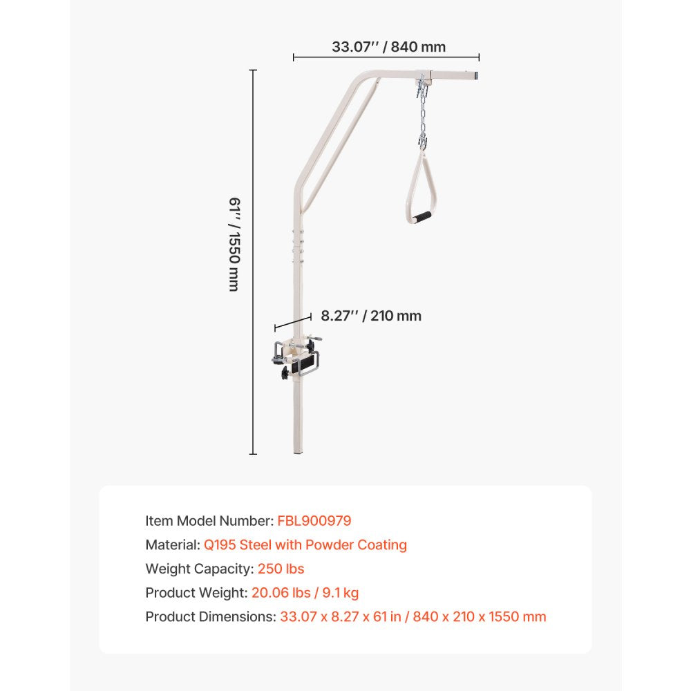 VEVOR Trapeze Bar for Bed Mobility 250LBS Bed Trapeze with Clamps & Metal Chain