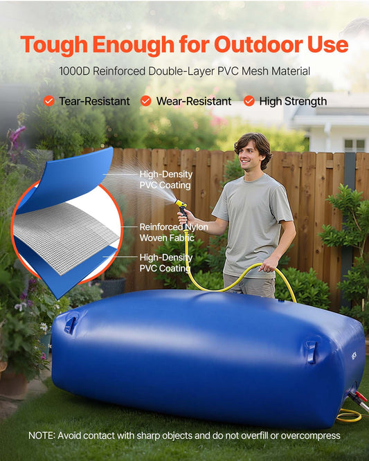 Water Storage Bladder 1000L Large Capacity Water Bag, Portable & Collapsible Soft Waters Container, Leakproof & Tear-Resistant PVC Emergency Waters Storage Tank for RV Truck & Outdoor Use
