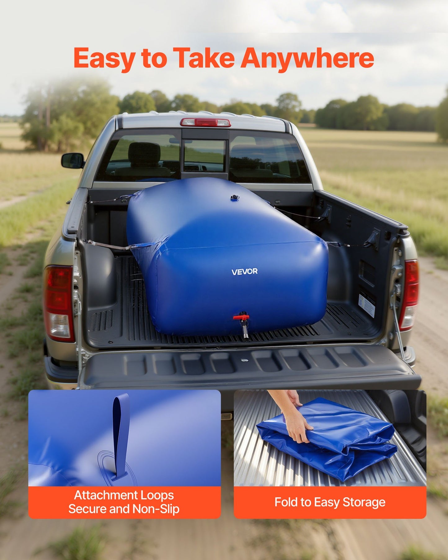 Water Storage Bladder 1000L Large Capacity Water Bag, Portable & Collapsible Soft Waters Container, Leakproof & Tear-Resistant PVC Emergency Waters Storage Tank for RV Truck & Outdoor Use