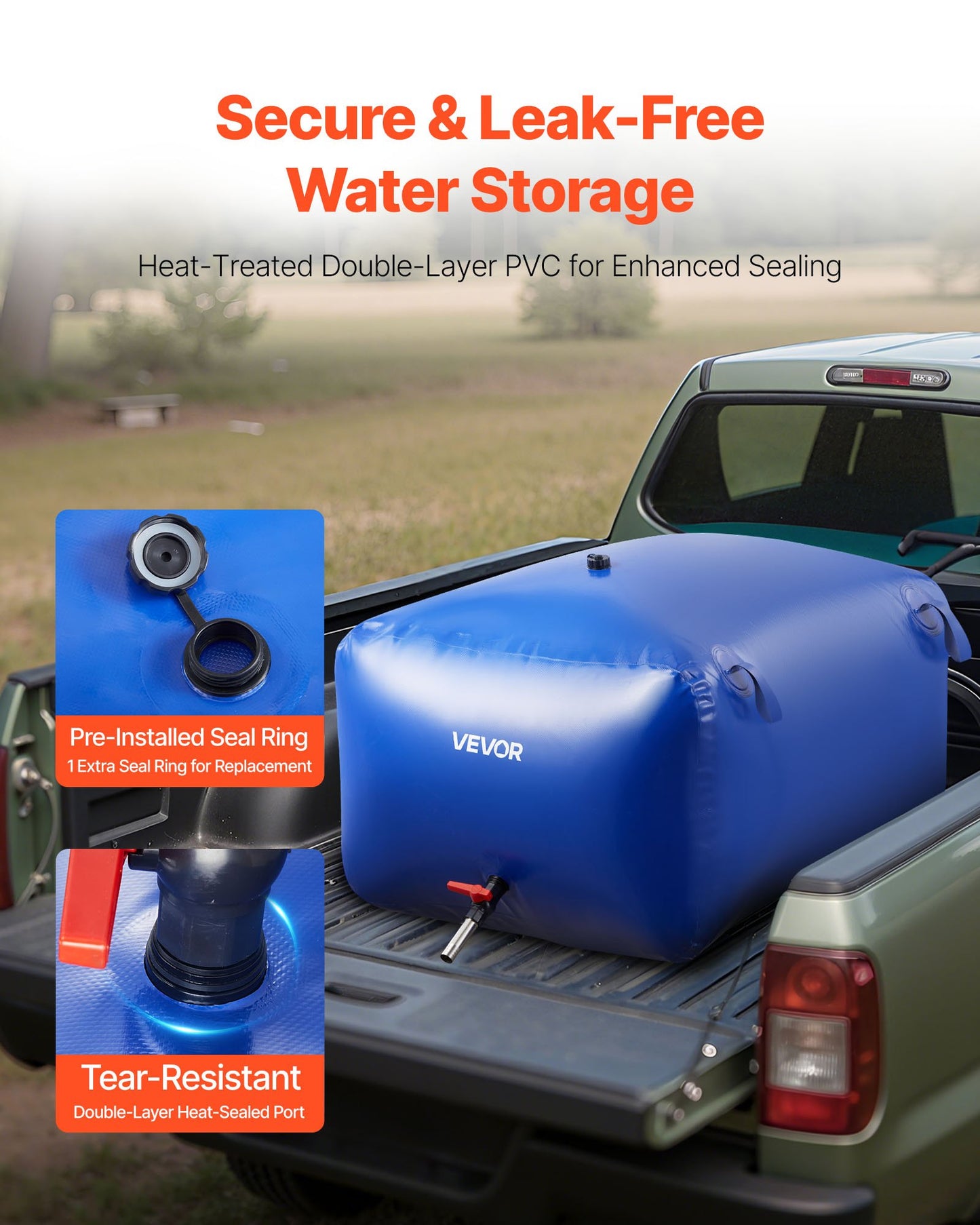 Water Storage Bladder 400L Large Capacity Water Bag, Portable & Collapsible Soft Waters Container, Leakproof & Tear-Resistant PVC Emergency Waters Storage Tank for RV Truck & Outdoor Use