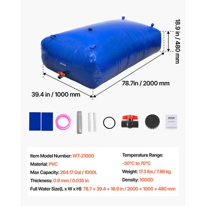 Water Storage Bladder 1000L 1000D PVC Collapsible Portable Water Tank
