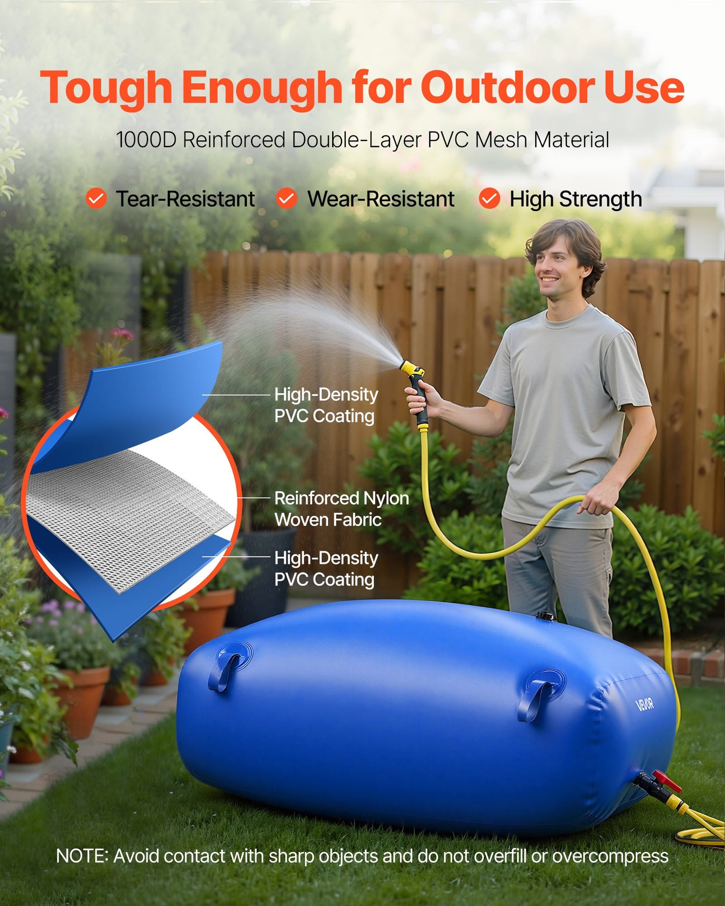 Water Storage Bladder, 330L Portable & Collapsible Water Storage Bag, Wear-Resistant 1000D PVC Soft Waters Bag, Leakproof Camping Tank Containers for Garden Irrigation RV Emergency Use, Blue