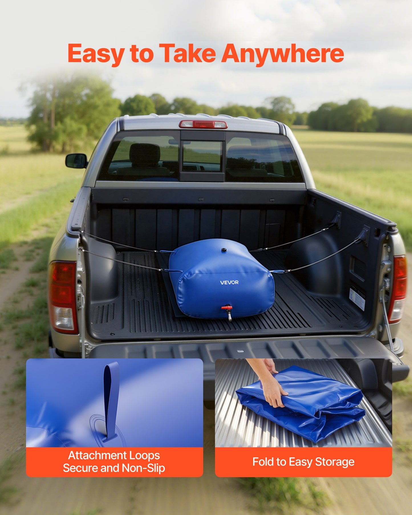 Water Storage Bladder, 330L Portable & Collapsible Water Storage Bag, Wear-Resistant 1000D PVC Soft Waters Bag, Leakproof Camping Tank Containers for Garden Irrigation RV Emergency Use, Blue