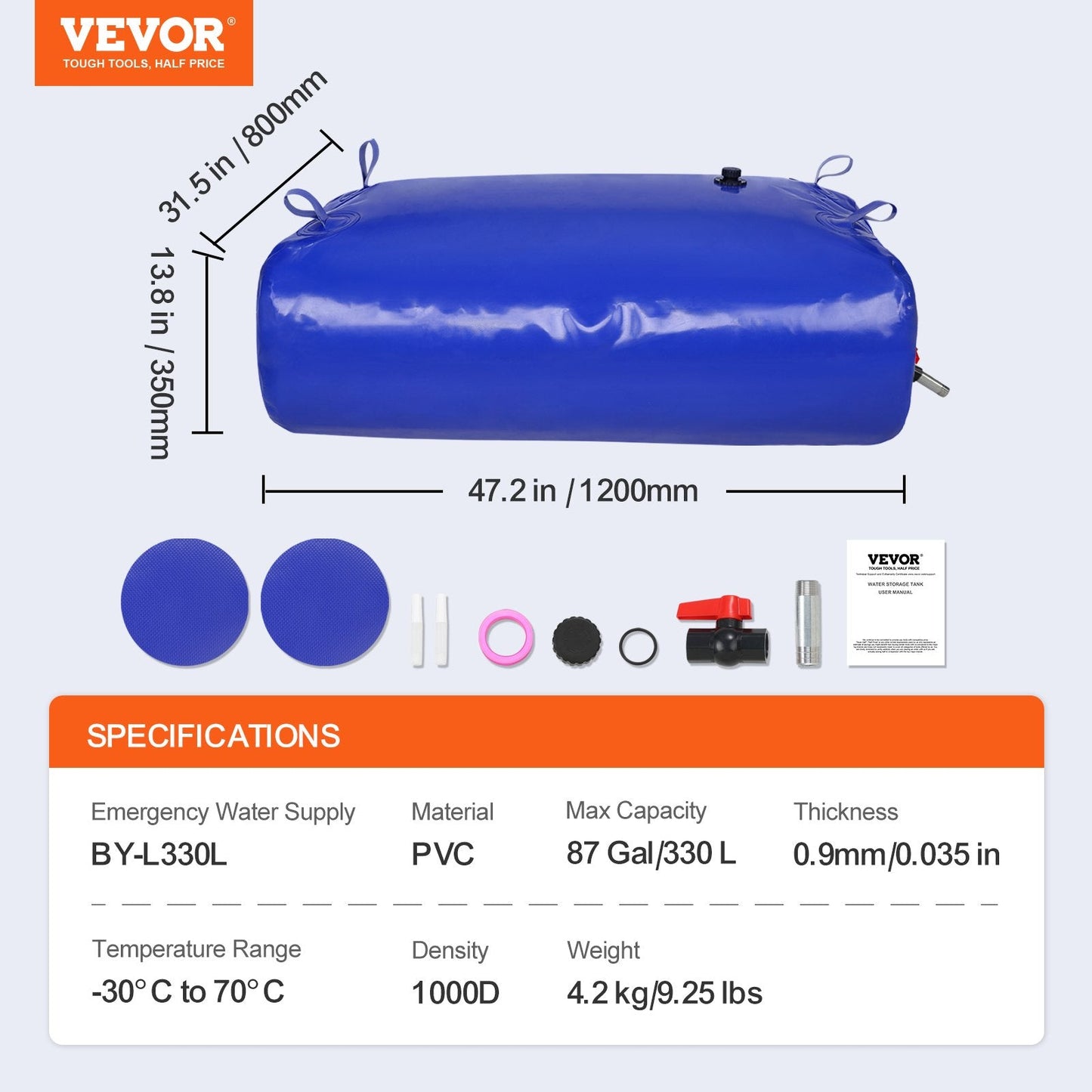 Collapsible 330L PVC Water Tank, Portable & Durable for Versatile Use