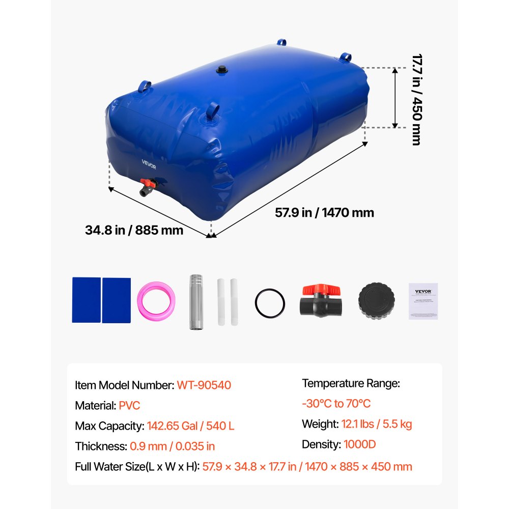 Water Storage Bladder 540L 1000D PVC Collapsible Portable Water Tank