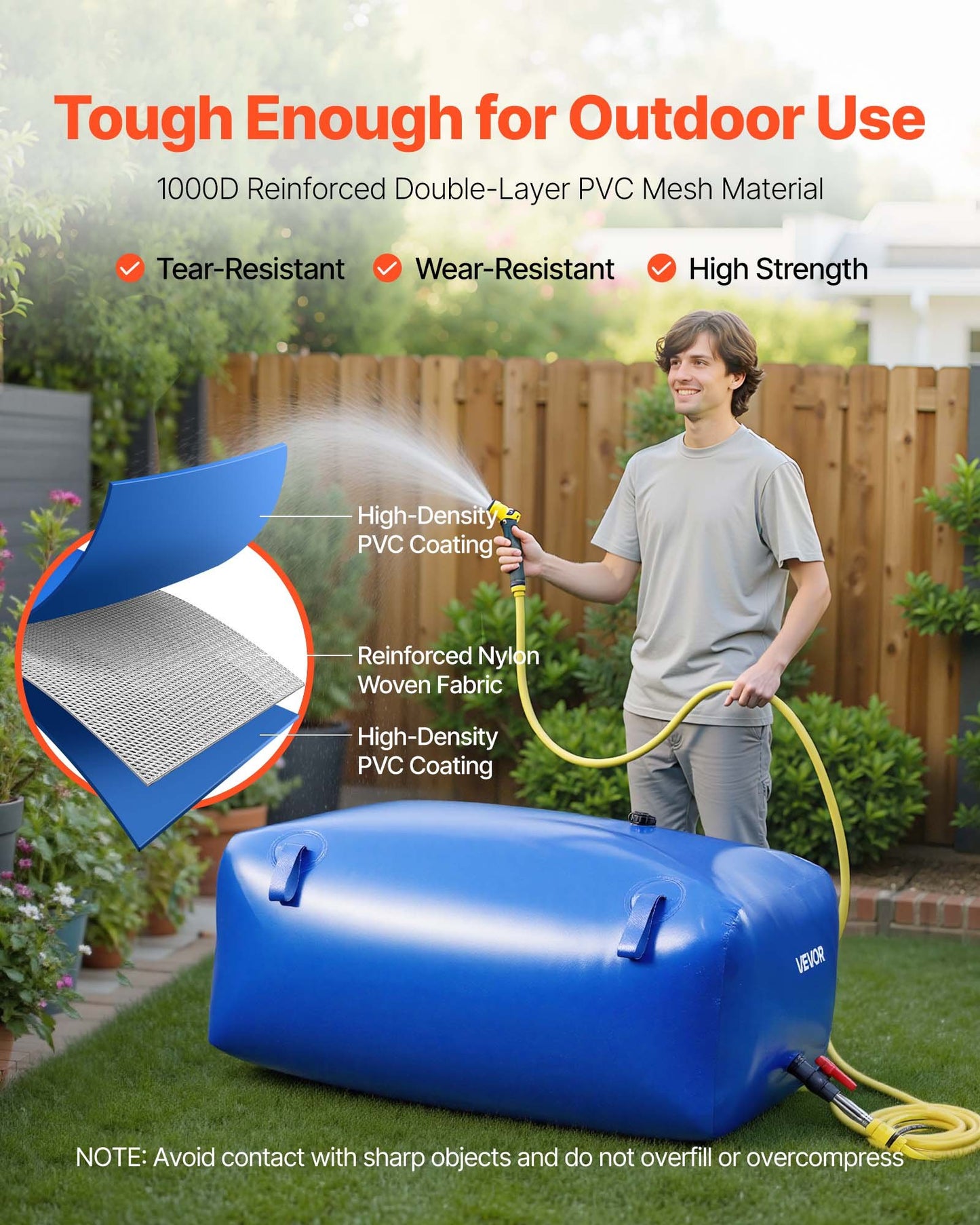 Water Storage Bladder, 540L Portable & Collapsible Water Storage Bag, Wear-Resistant 1000D PVC Soft Waters Bag, Leakproof Camping Tank Containers for Garden Irrigation RV Emergency Use, Blue