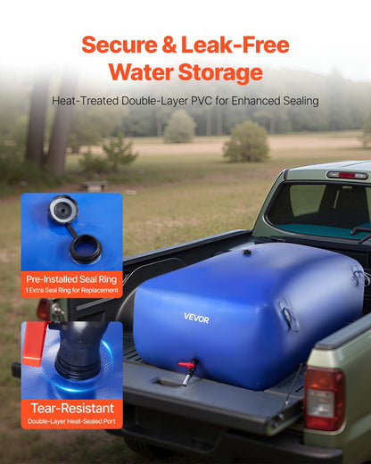 Water Storage Bladder, 540L Portable & Collapsible Water Storage Bag, Wear-Resistant 1000D PVC Soft Waters Bag, Leakproof Camping Tank Containers for Garden Irrigation RV Emergency Use, Blue