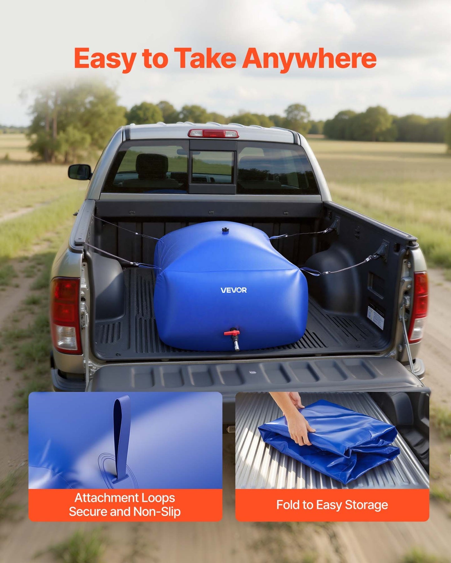 Water Storage Bladder, 540L Portable & Collapsible Water Storage Bag, Wear-Resistant 1000D PVC Soft Waters Bag, Leakproof Camping Tank Containers for Garden Irrigation RV Emergency Use, Blue