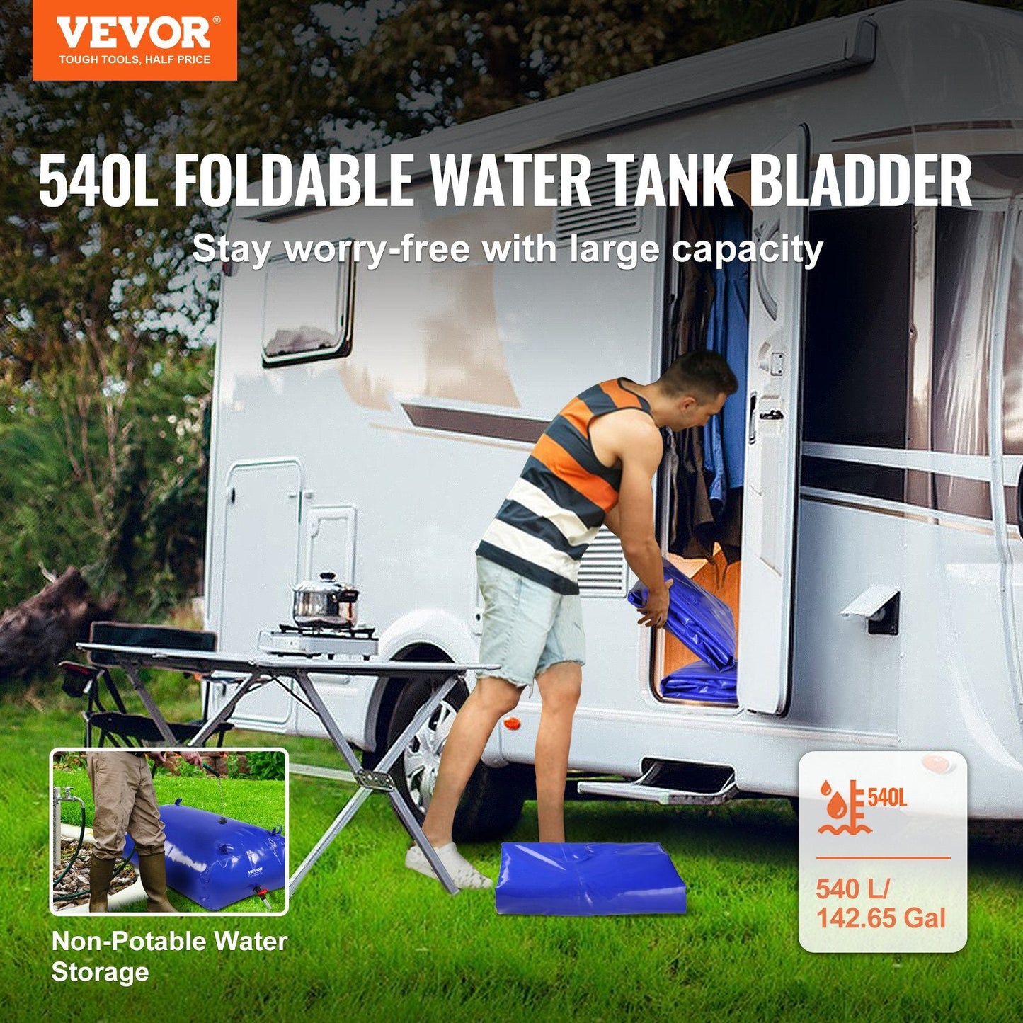 Collapsible 540L PVC Water Storage Bladder - Durable & Leak-Proof Design