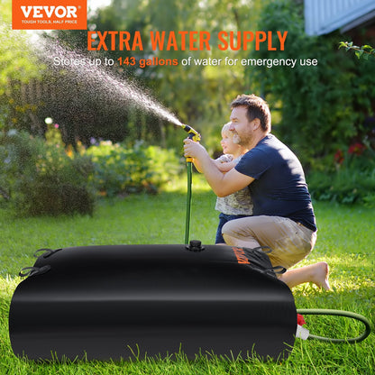 Large 540L PVC Collapsible Water Bladder with Spigots & Overflow Kit, Black