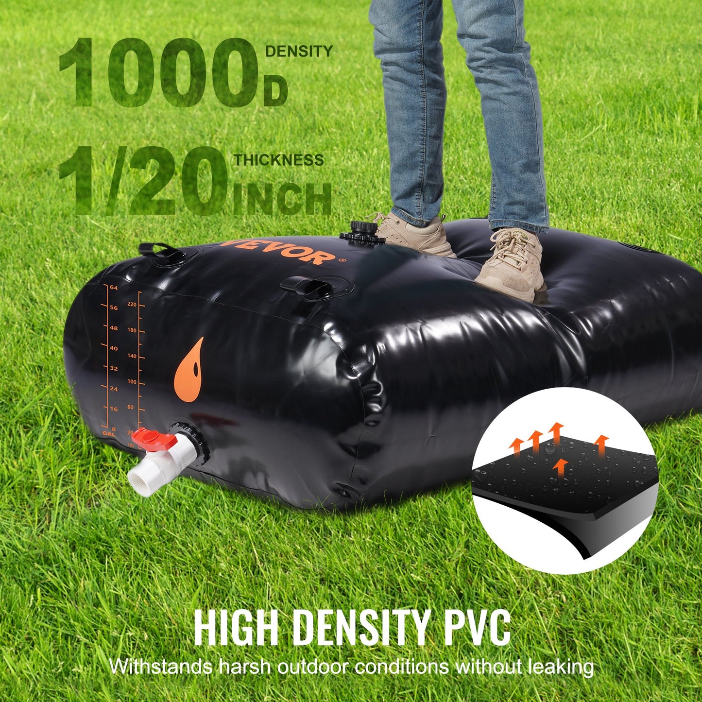 VEVOR Water Tank Bladder, 540L Large Capacity, PVC Collapsible Water Bladder Including