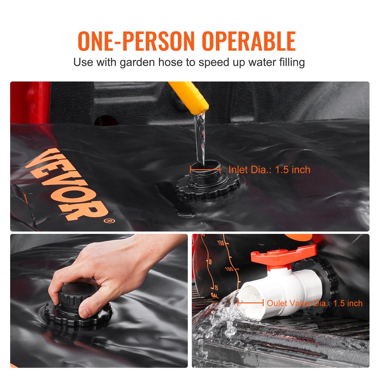 VEVOR Water Tank Bladder, 540L Large Capacity, PVC Collapsible Water Bladder Including