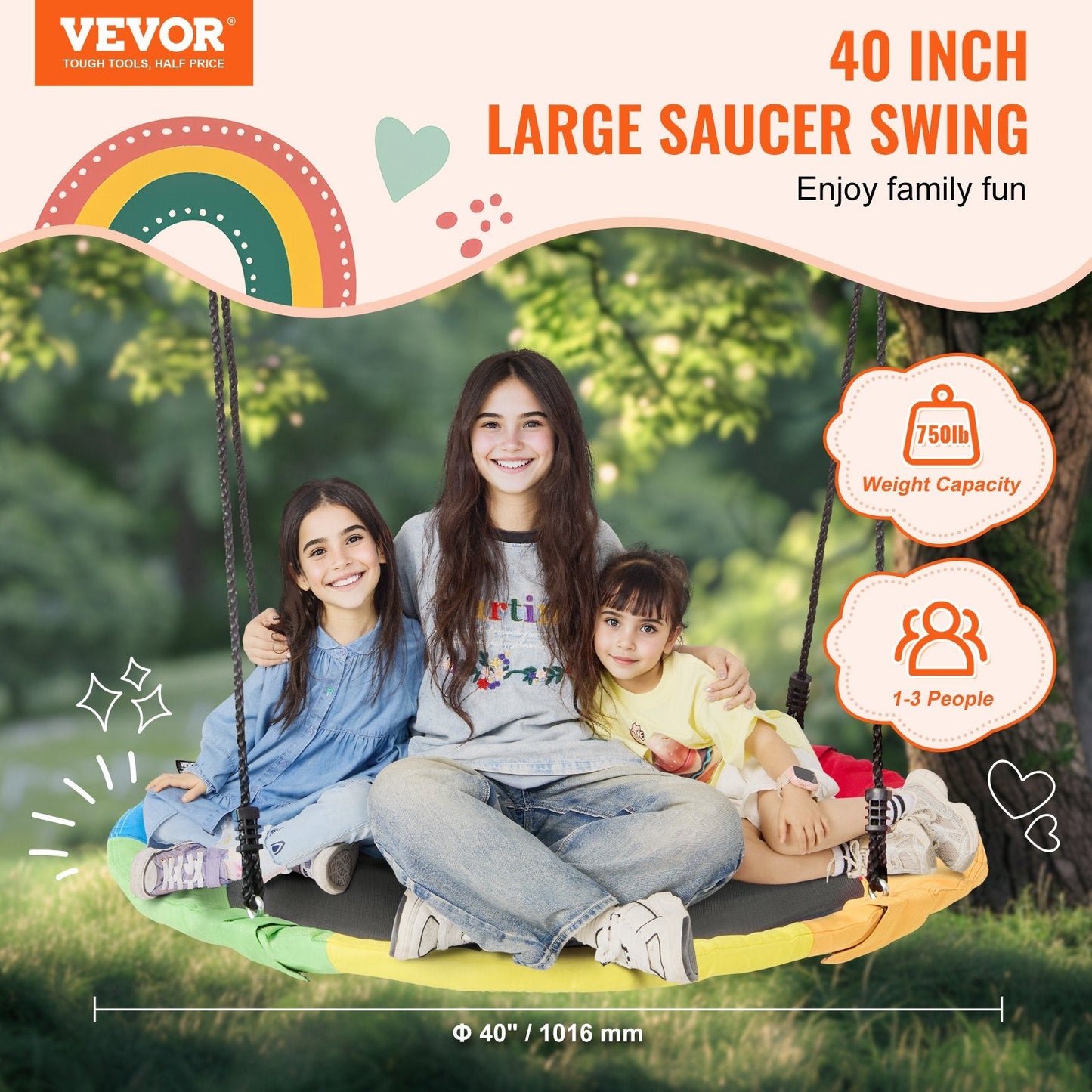 Multicolor Saucer Tree Swing, 340 kg Capacity, 1 Meter Diameter, Durable & Fun