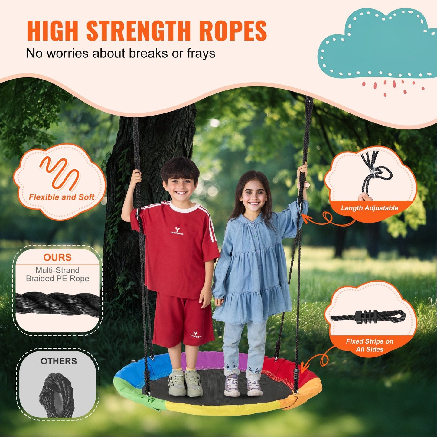 Multicolor Saucer Tree Swing, 340 kg Capacity, 1 Meter Diameter, Durable & Fun