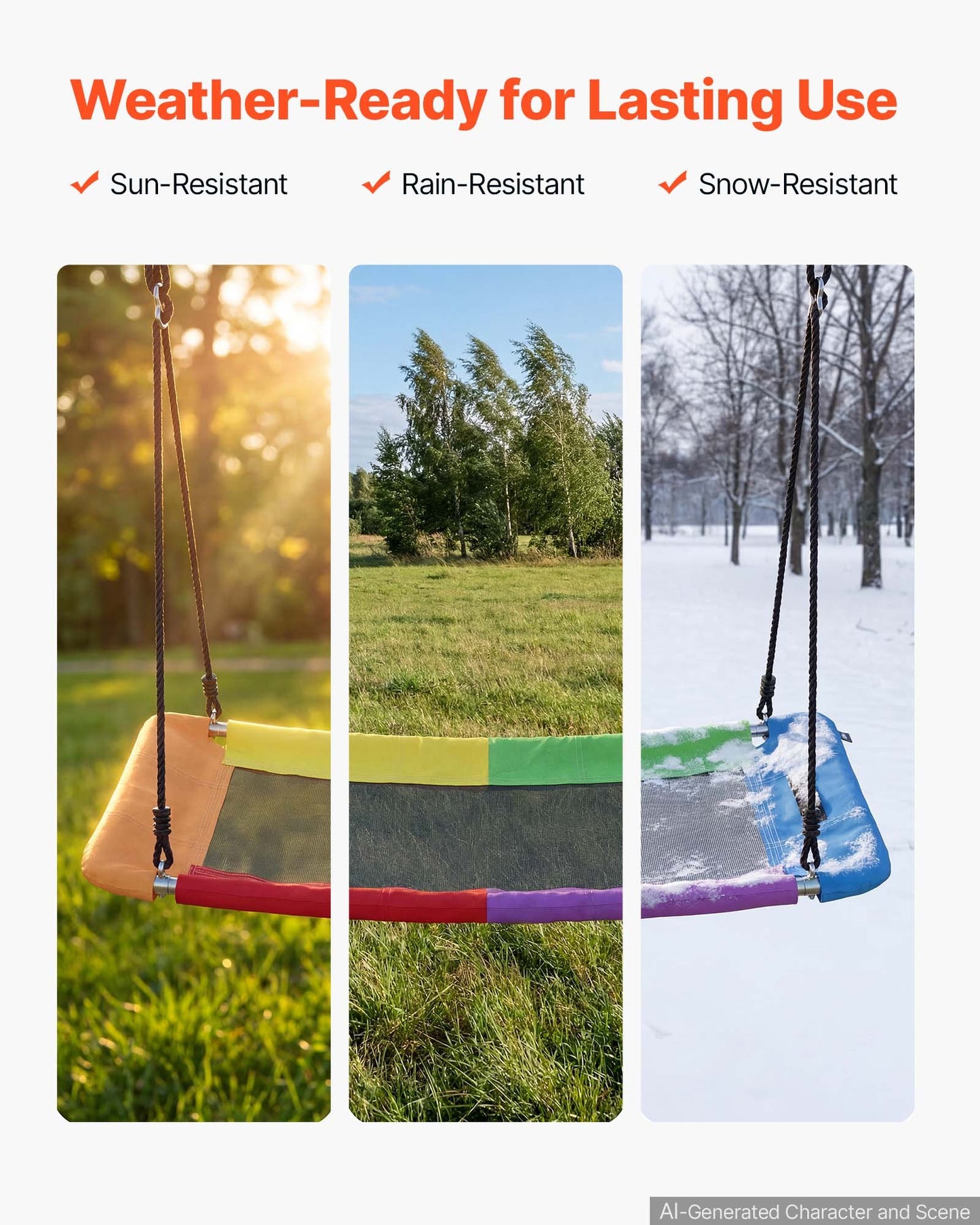 Platform Tree Swing for Kids and Adults 317 kg 149 cm Giant Rectangle, for Backyard Outdoor & Indoor, 900D Oxford Fabric Swing Seat with 2 Hanging Straps, Adjustable Ropes and Curved Edge Design