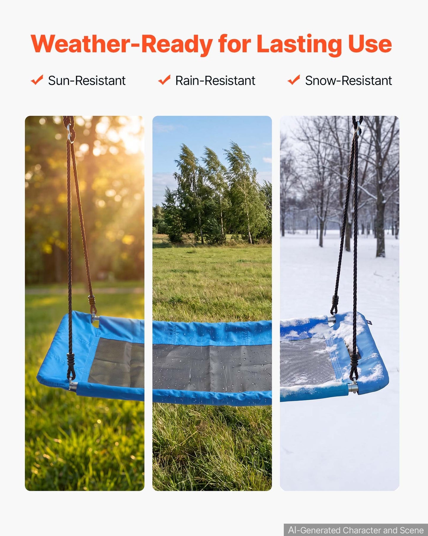 Platform Tree Swing for Kids and Adults 317 kg 149 cm Rectangle Blue, for Backyard Outdoor & Indoor, 900D Oxford Fabric Giant Seat with 2 Hanging Straps, Adjustable Ropes and Curved Edge Design