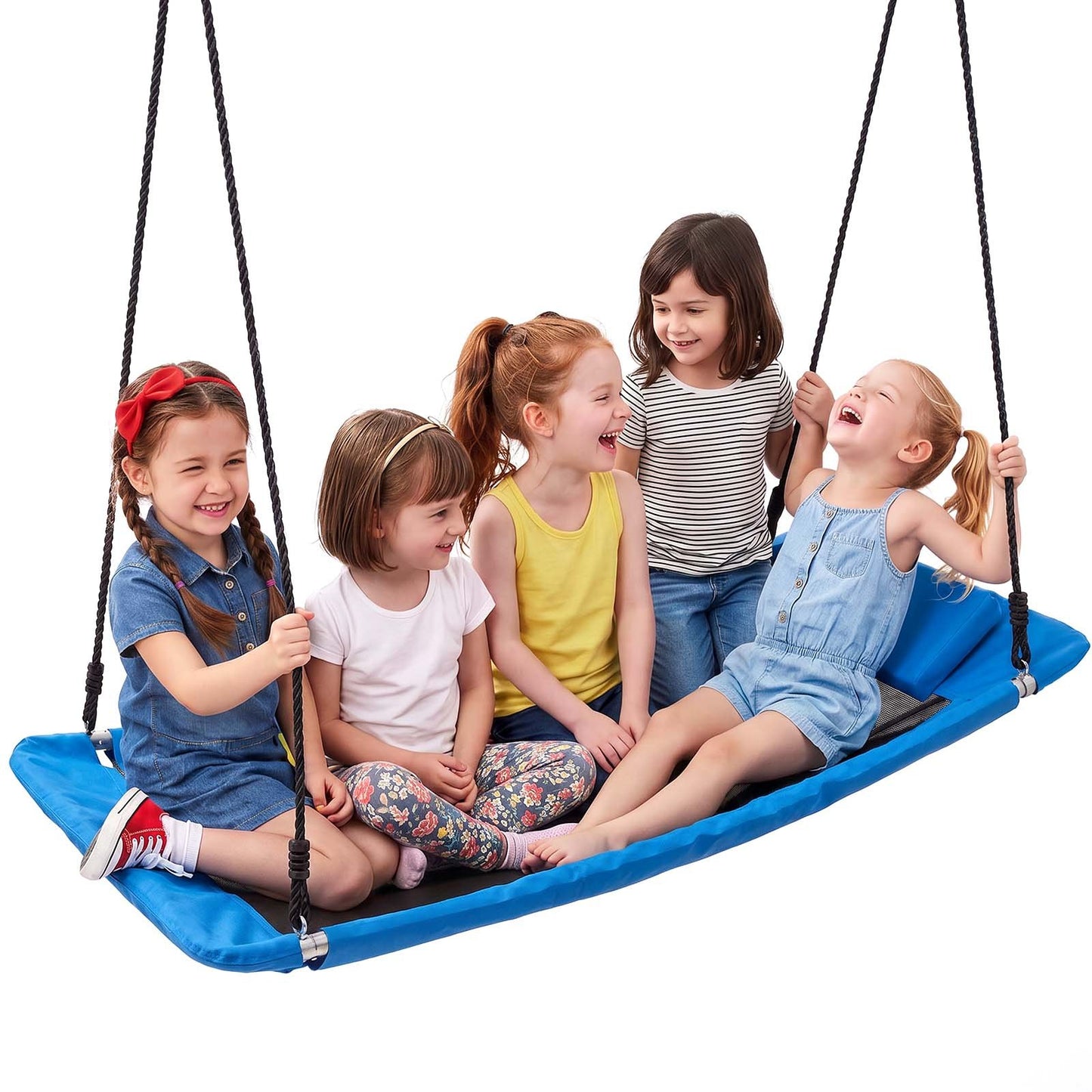 Platform Tree Swing for Kids and Adults 317 kg 149 cm Rectangle Blue, for Backyard Outdoor & Indoor, 900D Oxford Fabric Giant Seat with 2 Hanging Straps, Adjustable Ropes and Curved Edge Design
