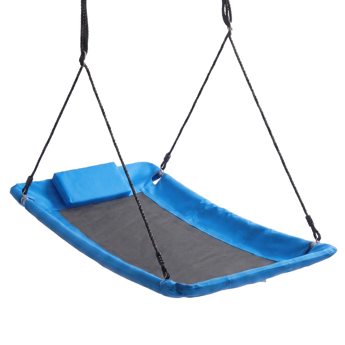 Platform Tree Swing for Kids and Adults 317 kg 149 cm Rectangle Blue, for Backyard Outdoor & Indoor, 900D Oxford Fabric Giant Seat with 2 Hanging Straps, Adjustable Ropes and Curved Edge Design