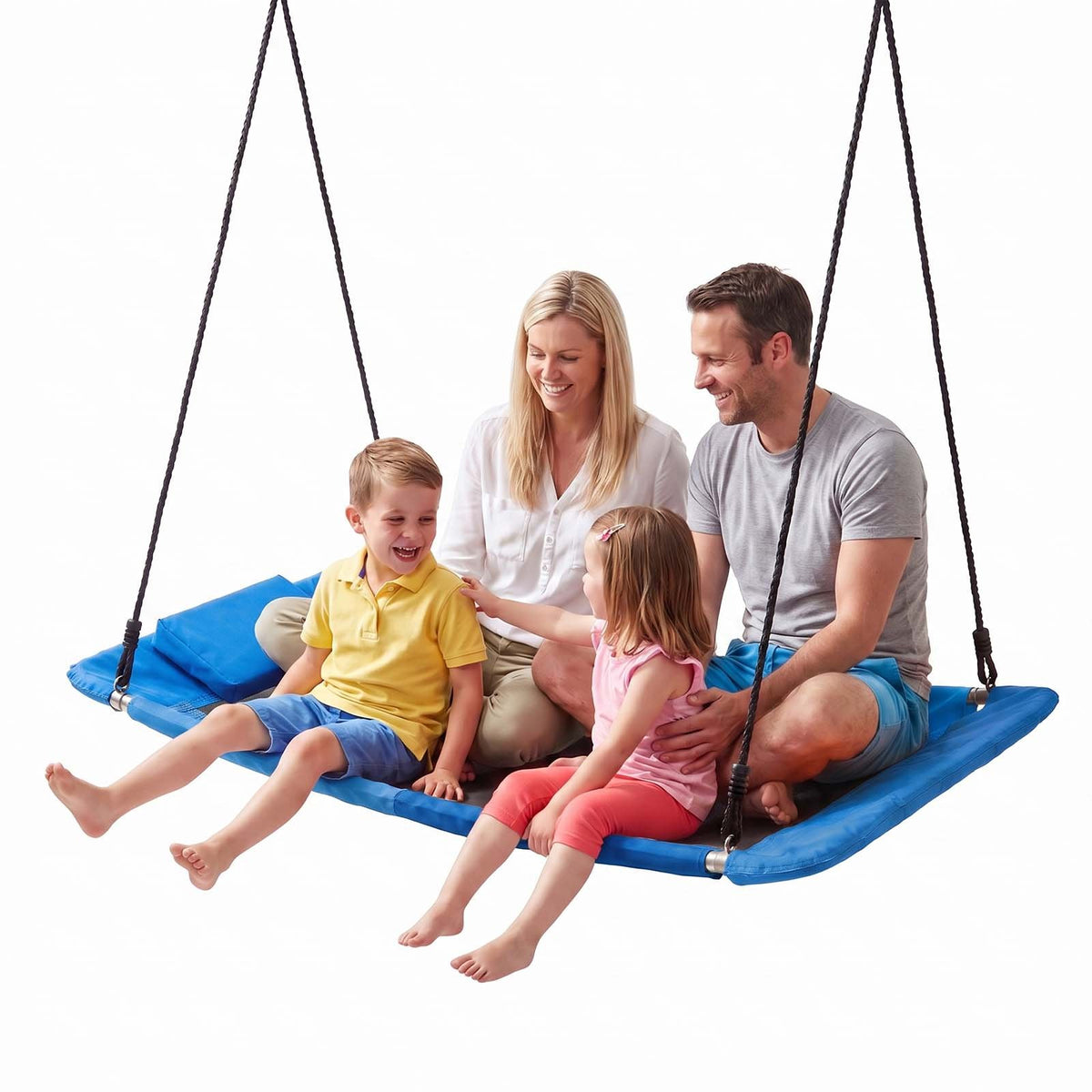 Platform Tree Swing for Kids and Adults 317 kg 149 cm Rectangle Blue, for Backyard Outdoor & Indoor, 900D Oxford Fabric Giant Seat with 2 Hanging Straps, Adjustable Ropes and Curved Edge Design