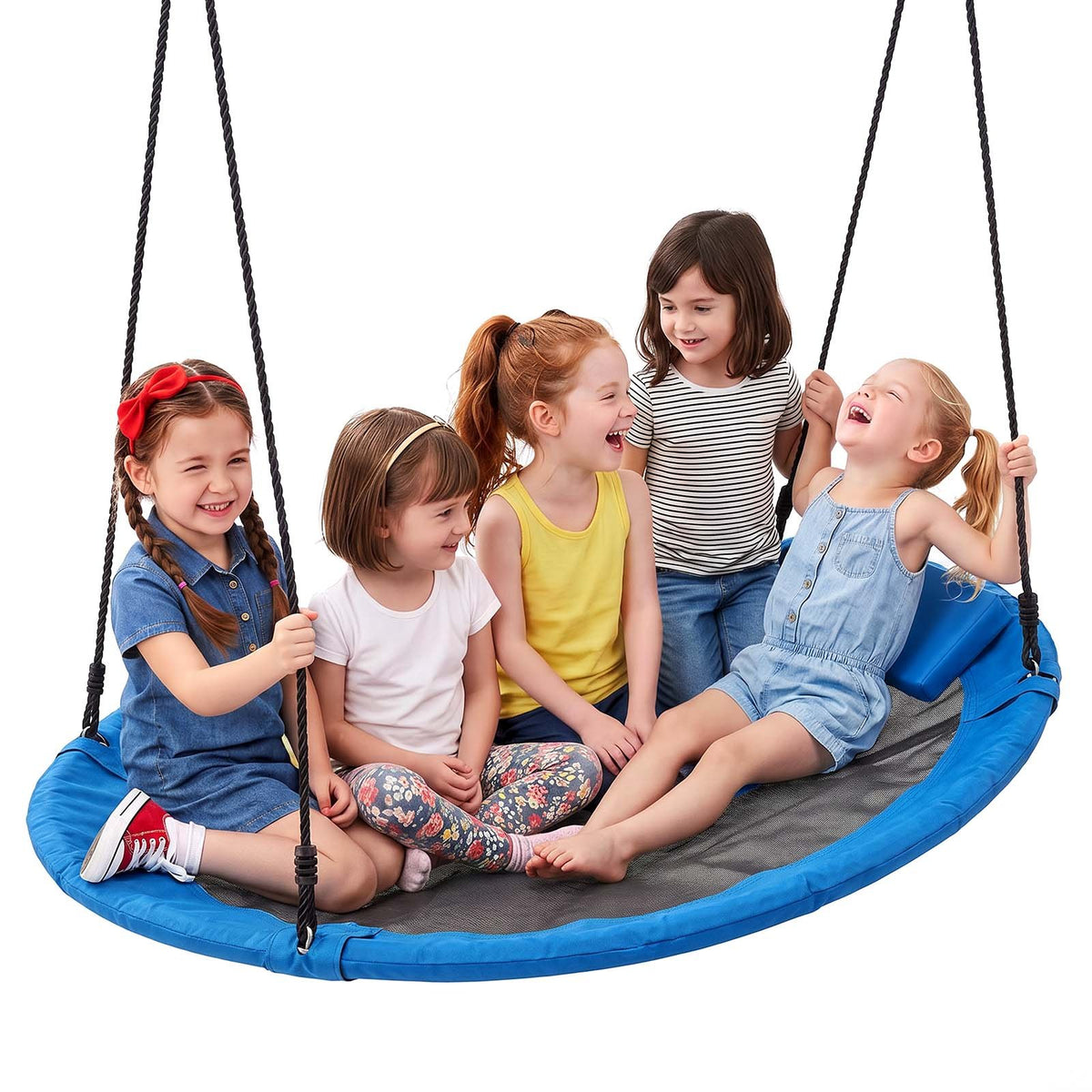 Tree Swing 149 cm Saucer Swing for Kids Adults 317 kg Weight Capacity, for Backyard Outdoor & Indoor, 360° Rotation, 900D Oxford Fabric Round Seat with 2 Hanging Straps & Adjustable Ropes, Blue
