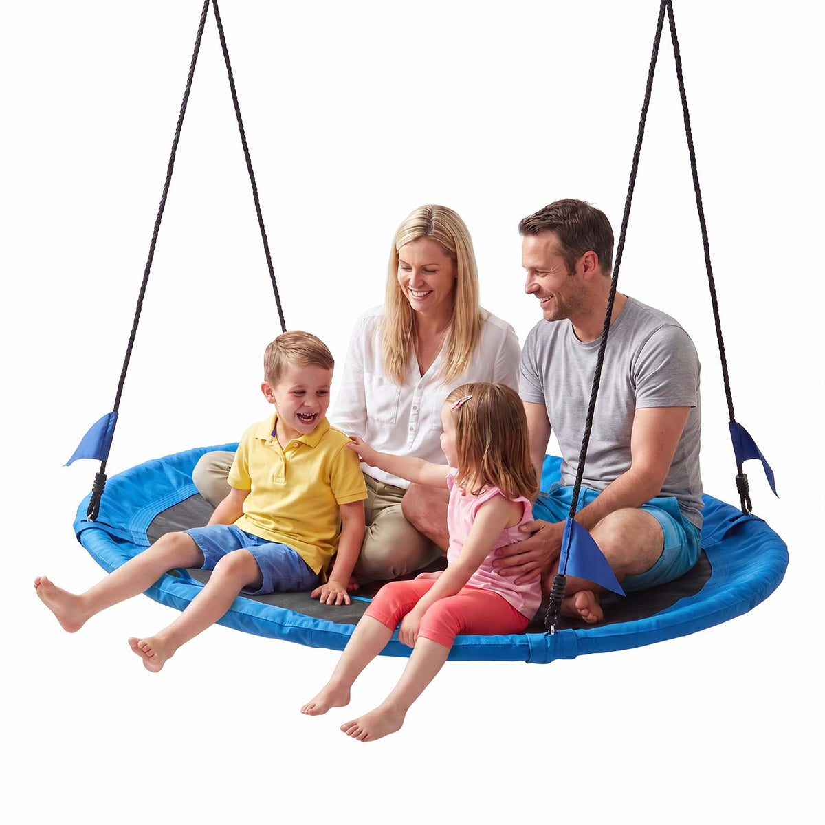 Tree Swing 149 cm Saucer Swing for Kids Adults 317 kg Weight Capacity, for Backyard Outdoor & Indoor, 360° Rotation, 900D Oxford Fabric Round Seat with 2 Hanging Straps & Adjustable Ropes, Blue