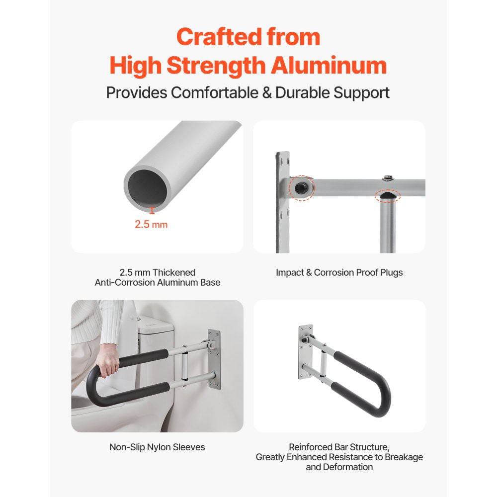 VEVOR Folding Toilet Safety Rail 60.5 cm 136 kg Load Capacity Handicap Grab Bar