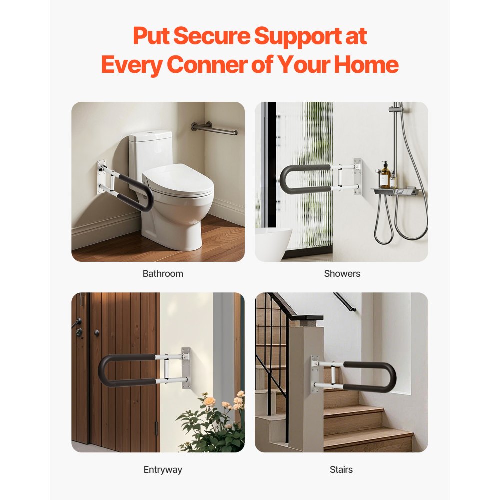 VEVOR Folding Toilet Safety Rail 60.5 cm 136 kg Load Capacity Handicap Grab Bar