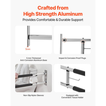 VEVOR Folding Toilet Safety Rail 76.5 cm 136 kg Load Capacity with Paper Holder