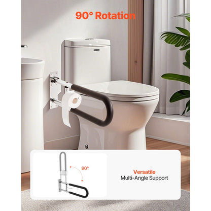 VEVOR Folding Toilet Safety Rail 76.5 cm 136 kg Load Capacity with Paper Holder