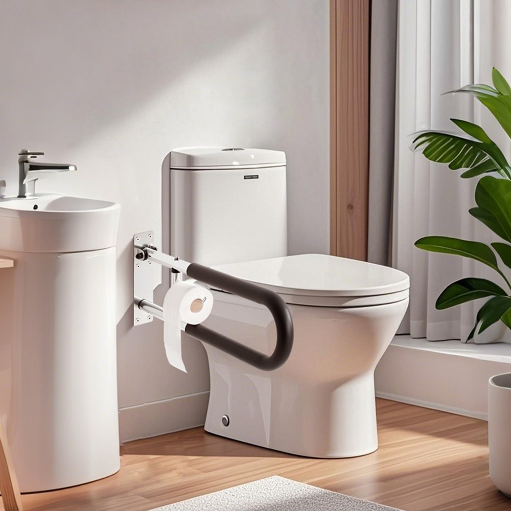 VEVOR Folding Toilet Safety Rail 76.5 cm 136 kg Load Capacity with Paper Holder
