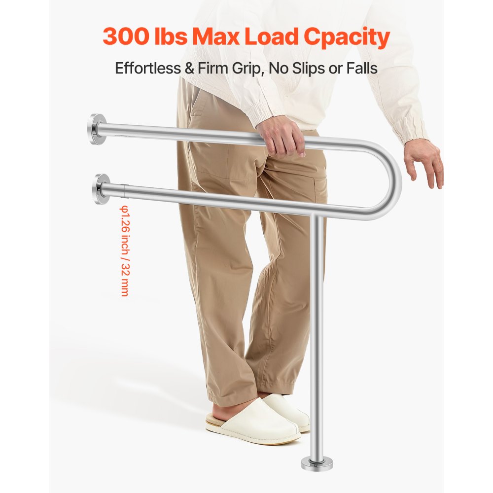VEVOR Toilet Safety Rail with Leg 80 cm 136 kg Capacity Stainless Steel Grab Bar