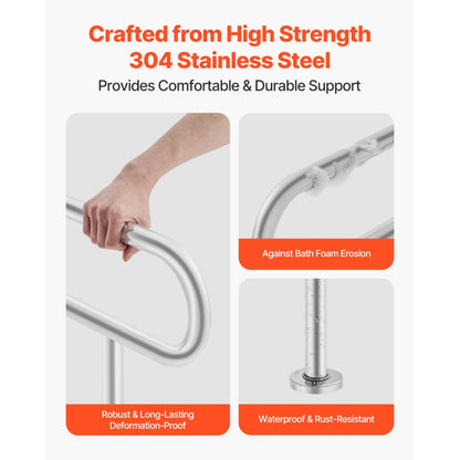 VEVOR Toilet Safety Rail with Leg 80 cm 136 kg Capacity Stainless Steel Grab Bar