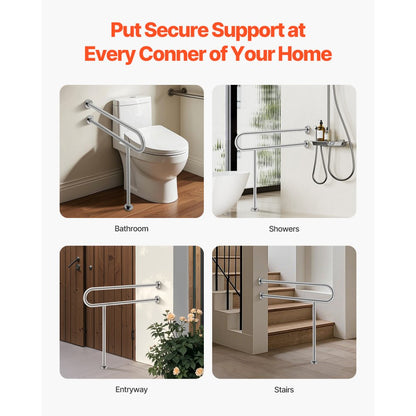VEVOR Toilet Safety Rail with Leg 80 cm 136 kg Capacity Stainless Steel Grab Bar