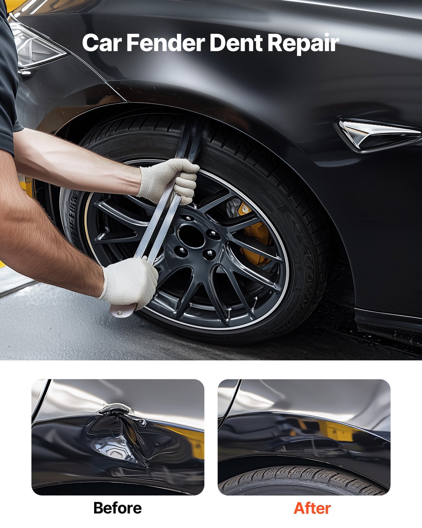 Dent Puller Kit, Paintless Car Dent Removal Tool, Auto Fender Damage Repair Puller Lifter with Curved Rod, Crowbar, Rubber Hammer, Airbag, Detachable & Repair Pens, Replacement Heads Tools Kit