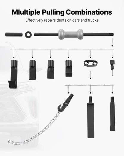 Dent Puller Kit, 4.54 kg 13-in-1 Slide Hammer Dent Removal Kit, Heavy-Duty Auto Body Truck Repair Automotive Damage Remover Tool Repair Frame with Carrying Case, Extension Rod, Non-Slip Handle