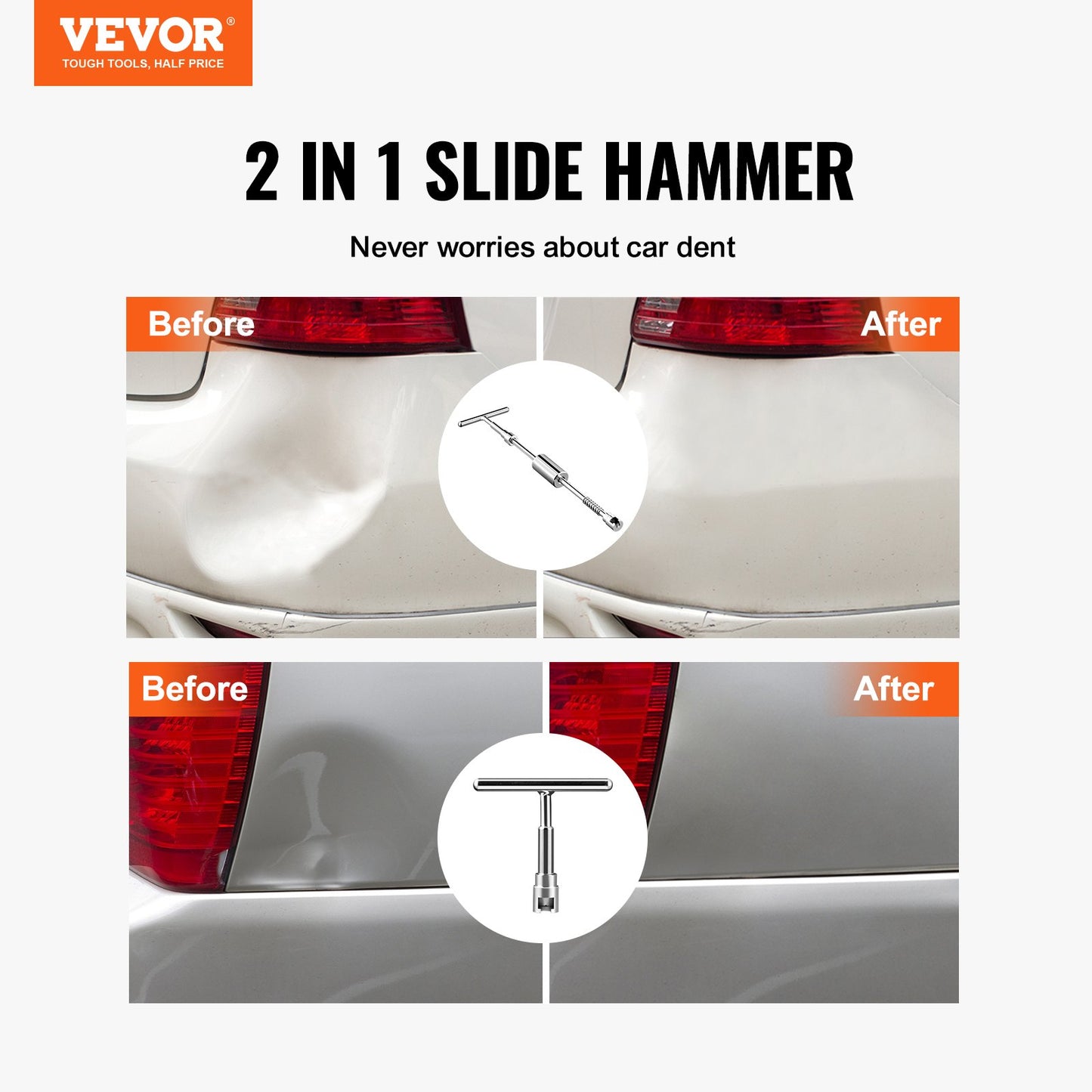 VEVOR 52 PCS Dent Removal Kit, Paintless Dent Repair Kit with 2-in-1 Slide Hammer