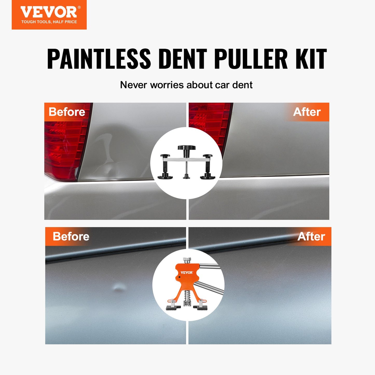 VEVOR 56 PCS Dent Removal Kit, Paintless Dent Repair Kit with Golden Lifter, Bridge