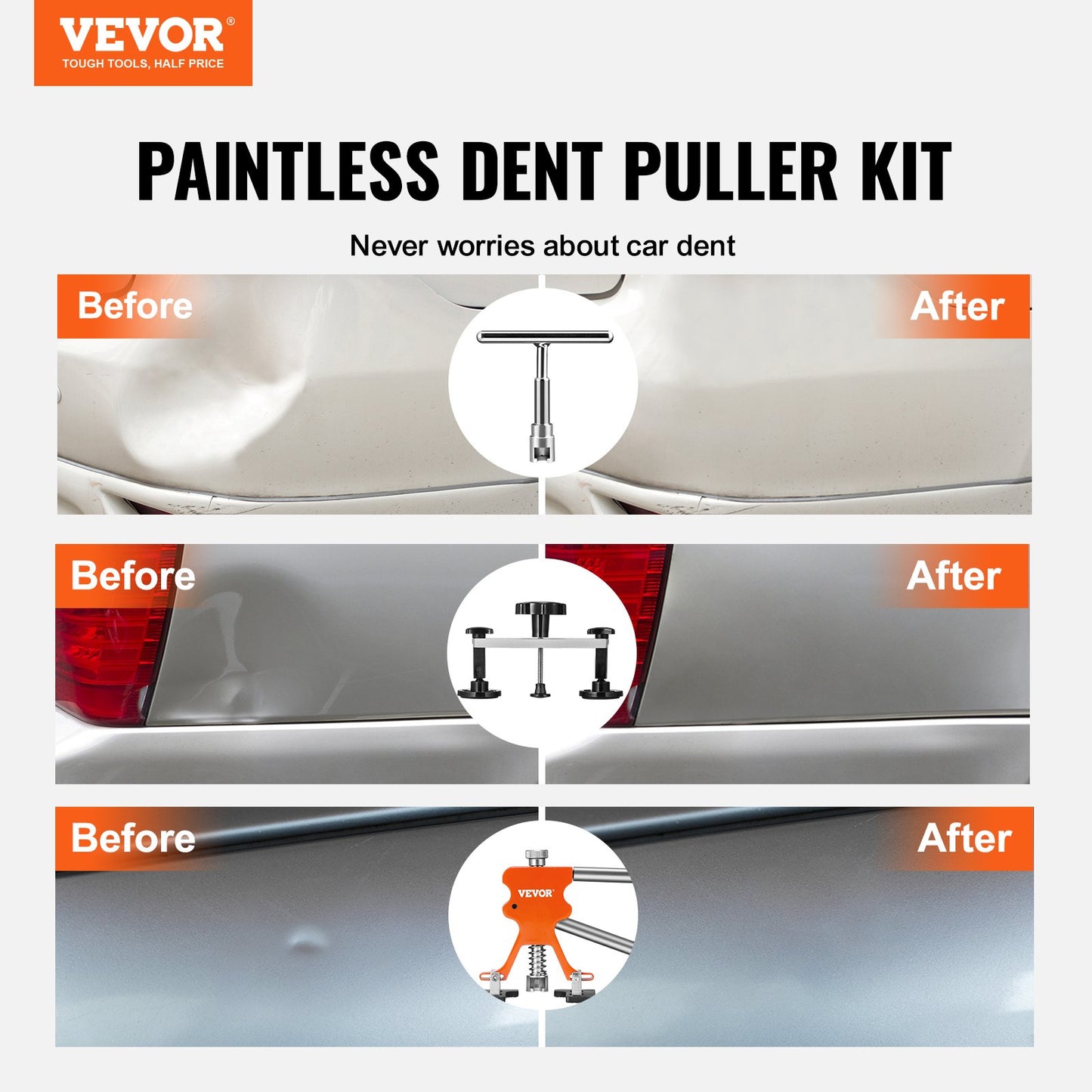 VEVOR 69 PCS Dent Repair Kit, Auto Car Body Paintless Dent Removal Tool Kit, Golden