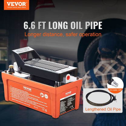 Air Hydraulic Pump, 10,000 PSI, 1/2 Gal, Foot Pedal Control, 6.6 m Pipe, Orange