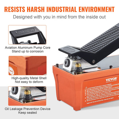 Air Hydraulic Pump, 10,000 PSI, 1/2 Gal, Foot Pedal Control, 6.6 m Pipe, Orange