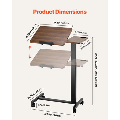 VEVOR Overbed Table Mobile Bed Side Desk with Flip Desktop Wheels & Cup Holder
