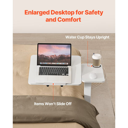 VEVOR Overbed Table Bed Side Desk with Flip Desktop Wheels & Cup Holder White
