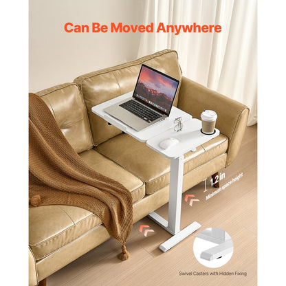 VEVOR Overbed Table Bed Side Desk with Flip Desktop Wheels & Cup Holder White