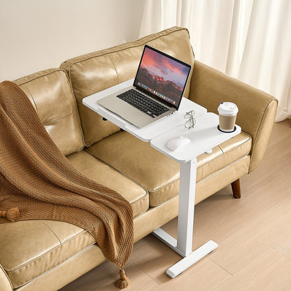 VEVOR Overbed Table Bed Side Desk with Flip Desktop Wheels & Cup Holder White